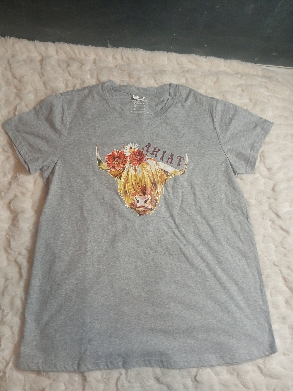 Ariat Real Highlander Rose Tee, Gray Womens Medium Western